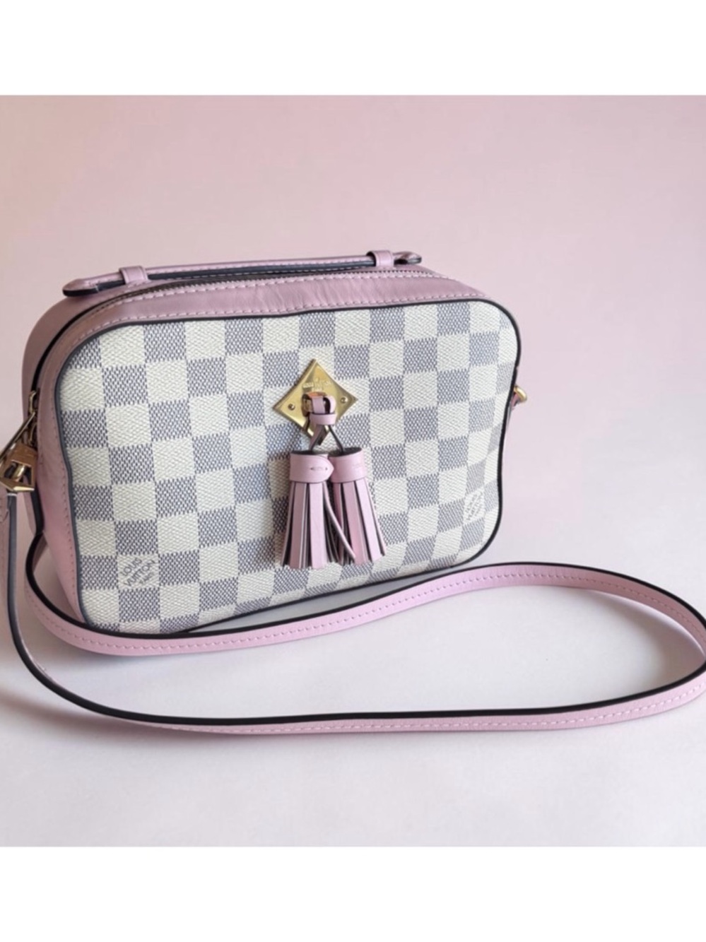 Louis Vuitton Saintonge Damier Azur Rose Ballerine Crossbody Full Set + COA